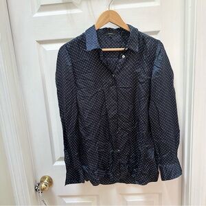 Theory Dark Blue Polka Dot Shirt button down silky navy m medium